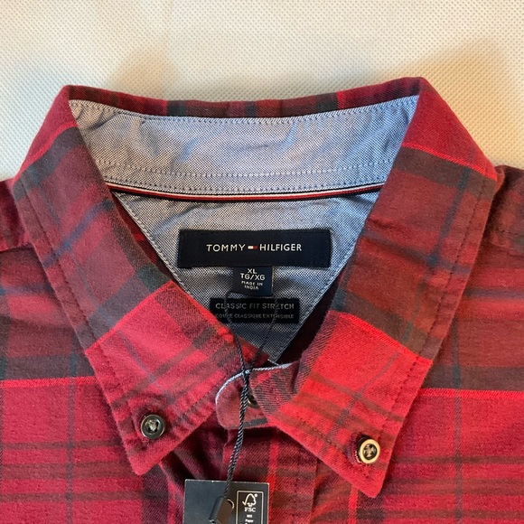 Tommy Hilfiger Men’s Brushed Twill Gingham Button Down Shirt Rouge XL MSRP $74 - Picture 6 of 10